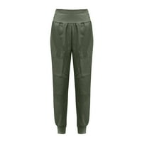Frehsky панталони за жени със солидни цветове жени с висока талия подредени панталони със сплит краища с високи талии за жени зелени