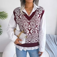 Кабелна плетена жилетка за жени v Вратна пуловер с пуловер с винтидж отпечатан пуловер пуловер свободен годен с леко тегло Knit Tack