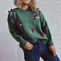 Дълги пуловери за жени с дълъг ръкав плетени пуловери джъмпери ежедневни зимни зелени, ШЛ