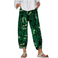 Вонкос случайни панталони за жени в продажба- контрол на корема Лек с джобове флорални отпечатани панталони с високо талия