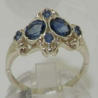 Сребрен сребърен естествен сапфирен женски юбилеен пръстен - размер 5.25