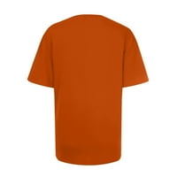 Модните леки есенни ризи за жени Стилни дрехи за дами Големи прилепнали са ежедневни свободни къси ръкави Цветни графични върхове за шия плюс размер туника мода оранжев XXL