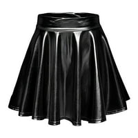 Ballsfhk Женски твърд цвят пола с висока талия Кратка секси нощен клуб Пличи пола поли за жени