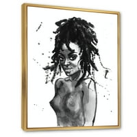 Дизайнарт черно-бял портрет на афроамериканка в модерна рамка платно за стена арт принт