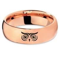 Волфрамова сова широки отворени очи, гледаща лента пръстен мъже жени комфорт годни 18k розово злато купол полиран