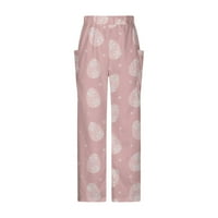 Tdoqot широки панталони за крака за жени- ежедневни печат на торбичка средна талия модна дамска суитцове розово xxl
