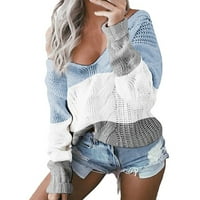 Дамски ежедневни снаждане от рамото Пуловер в-врата блуза дълъг ръкав върхове Пуловер
