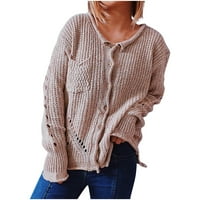 Дълги есенни пуловери за жени кабел плета ризи с дълъг ръкав Връхни дрехи меки хлабави плетени Джобни Якета