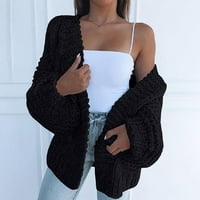 Гувпев Дамска Мода Плюс размер случайни Дълъг ръкав солидна жилетка хлабав пуловер палто-Черно КСКСЛ