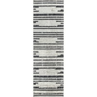 нулум Карлинг меки рошави текстурирани съвременни ивици Ресни килим бегач, 2 '8 8', Бежов