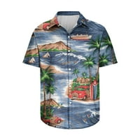 Хавайски тениски за мъже големи и високи 3D тропически принт Небрежен бутон надолу с къс ръкав Кубинска яка Тий Топ Лятна плажна разходка Риза Блуза Сиво xxxl