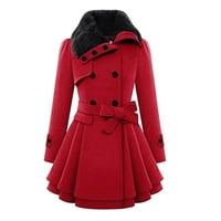 Дамски плюс размер зимно палто жени fau вълна топло тънка палто яке с дебело парка галпаха дълга зимна опашка червено xxl, ac6570