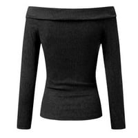Дамски поточен дълъг ръкав ежедневни тениски блузи върхове есенно v-образно деколте едно рамо тесни върхове суичър черен L