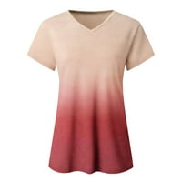 Женски върхове с къс ръкав отпечатана блуза ежедневни жени лято V-образно деколте тениски туника ризи розово l