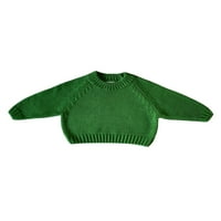 Avamo Girls Thermal Crew Pullover Pullover Solid Color Loose Doweter Toddler Chunky плетен, играещ върхове зелено