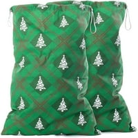 CINTBLLTER - Коледно платно чанти за подаръци - XX -големи 33 23.75 Зелено коледно дърво Argyle - DrawString Jumbo Представен склад - CT