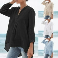 Плюс размер жените памучно бельо тениска дами Големи V-Neck Baggy Blouse Tops