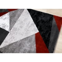 Колекция Perry - Червено сиво черно геометрична пирамидална площ килим 7'10 10'6 8 '10'