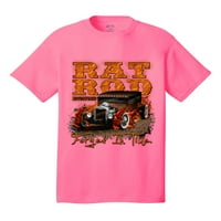 Риза за тениска плъх плъх пръчка с пламъци, изковани във времето Hotrod Racing Garage Mechanic Retro Classic Tee-Neonpk-Medium