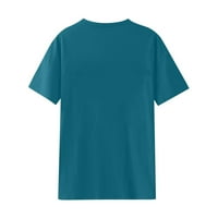 Женски ризи женски модна ежедневна бейзболна мама отпечатана кръгла врата с къс ръкав топ блуза син XL