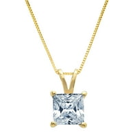 CT Brilliant Princess Cut Solitaire Симулиран син диамант 14k Жълто злато висулка с 16 верига