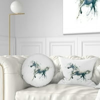 Дизайнарт бял кон в движение върху възглавница за хвърляне на бяло животно - 12х20