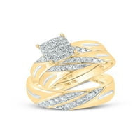 Солидна 10k жълто злато негово и нейното кръгло диамантен клъстер съвпадащ двойка три пръстена булчински годежен пръстен сватбени ленти комплект CT. -