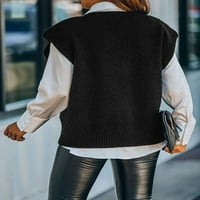 Жени пуловер жилетка без ръкави с V-образна цветна небрежна жилетка за плетени жилетка
