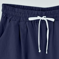 Jyeity дамски къси панталони $ 5, памук с висока талия за джобни печат спорт спортни каприси шорти на флот спално бельо къси панталони m
