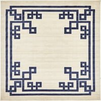 Уникален Стан геометрични Атина килим бежово и синьо бежово 7' 10 квадрат геометрични средиземноморски Перфектен за трапезария хол спалня детска стая