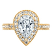 2. CT Brilliant Pear Cut Clear симулиран диамант 18K жълто злато халианс с акценти пръстен SZ 10.25