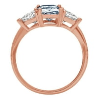 2. CT Brilliant Emerald Cut Симулиран син сапфир 14K розово злато тритонен пръстен SZ 10.5