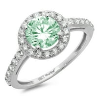 1.86 КТ кръг нарязани зелен симулирани диамант 14к бяло злато гравиране изявление булчински годишнина годеж сватба ореол пръстен размер 7.25
