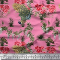 Soimoi креп копринен плат листа, флорални и паунови птици за печат за шиене на двора