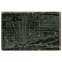Уинууд студио Чикаго железница карти и знамена стена изкуство платно печат-Черно, сиво, 24 16
