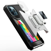 За Samsung Galaxy A04S A04e Case Case с пръстен за щанд и плъзгащ се камера за камера за кредитна карта, военен клас твърд капак, калъф за телефон XPM [Silver]