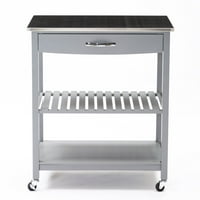 Boraam Holland Wood Kitchen Cart с отгоре неръждаема стомана, сиво покритие