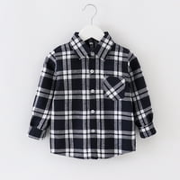 B91XZ Kids Toddler Flannel Jacket Plaid дълъг ръкав копче за ревера надолу раница бебешки момчета момичета джобове риза горна палто, сиво 110