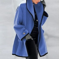 Жените Плюс размер Дамски пролетно яке дрехи зимата дълго палто Ревера жилетка външни облекла Плътен цвят Отвори предната Ревера Есен мода синьо с