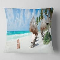 Дизайнарт Карибски плаж Панорама - пейзажна фотография възглавница за хвърляне-16х16