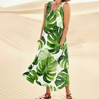 Жени кръгло деколте дължина на глезена Мода A-Line Printed Leequess Summer Dress Army Green 4XL